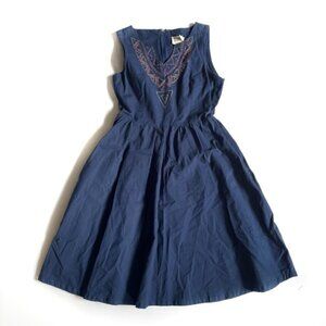 Mata Traders Navy Blue With Embroidered Triangle Neck Detail Sleeveless Dress-S